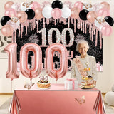 100th Birthday Decorations for Women 49pcs Black Rose Gold Black