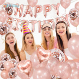 40 pcs Pink Rose Gold Birthday Decorations 3D Mylar Foil Happy