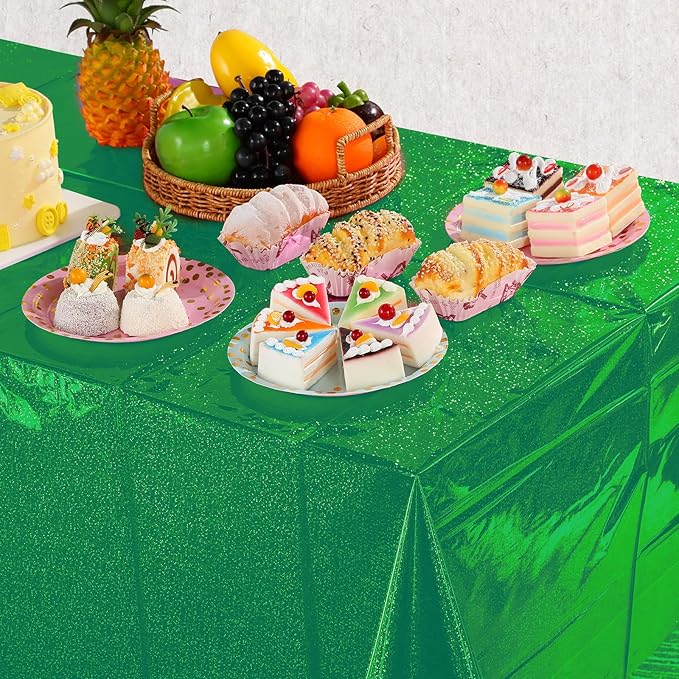 6 Pack Iridescent Green Plastic Tablecloths, Shiny Disposable Laser