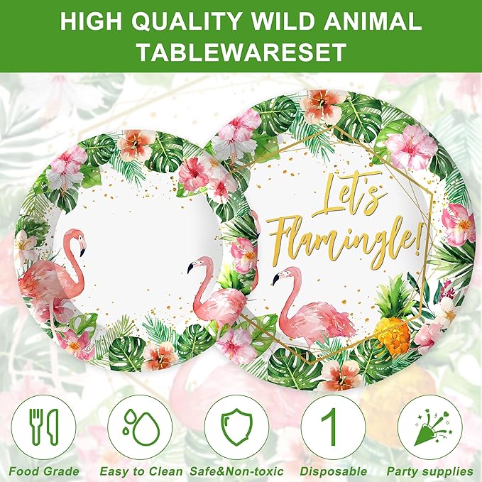 120 Pcs Flamingo Birthday Party Supplies Tropical Luau Hawaiian