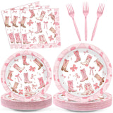 96Pcs Coquette Bow Cowgirl Happy Birthday Party Supplies Western