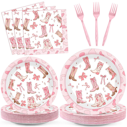 96Pcs Coquette Bow Cowgirl Happy Birthday Party Supplies Western