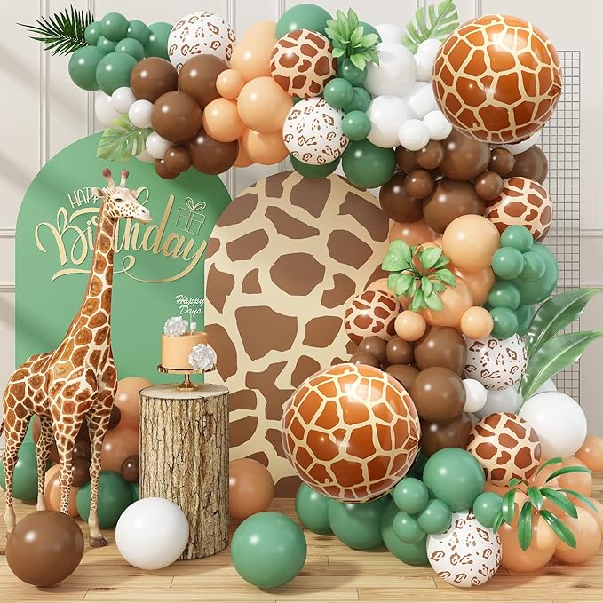 Jungle Safari Balloon Garland Arch Kit 118pcs Sage Green Brown