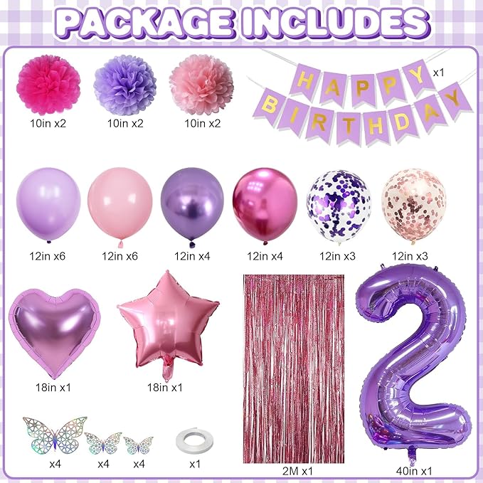 Pink Purple 2nd Birthday Party Decorations for Girls Number 2