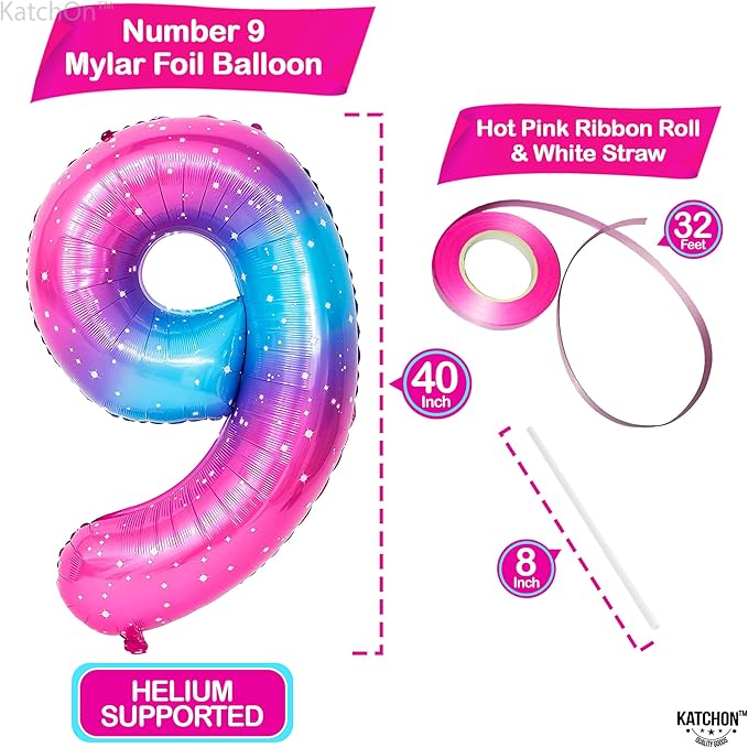KatchOn, Giant Rainbow 9 Balloon Number - 40 Inch | Foil 9 Birthday