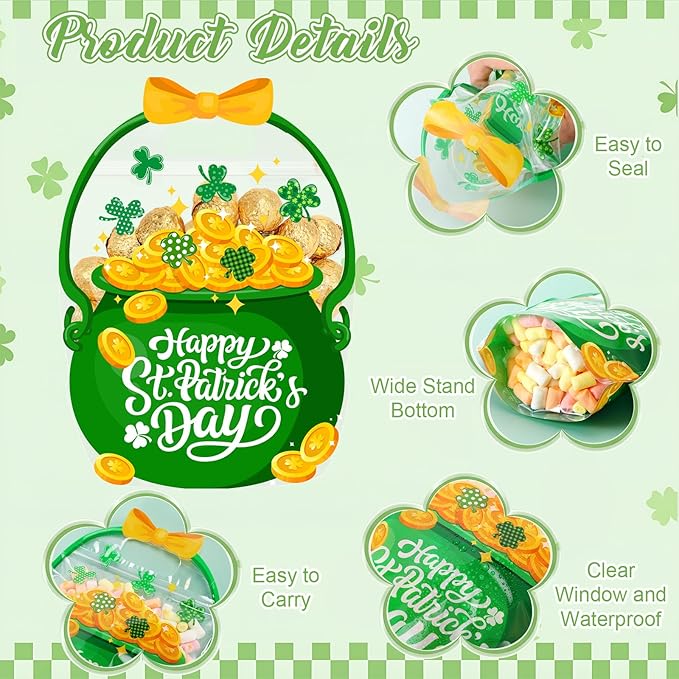50 Pcs St Patrick's Day Gift Bags Green Cauldron Plastic Pouches