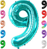 KatchOn, Giant Aqua Blue Number 9 Balloon - 40 Inch | Foil 9 Birthday