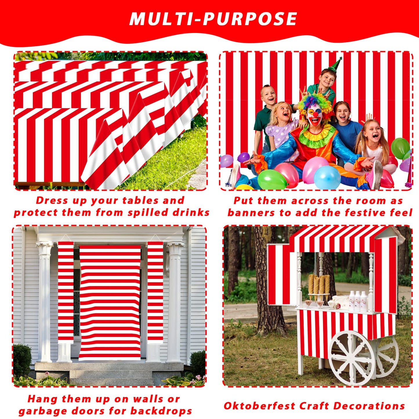 100Ft Long Tablecloth Roll Red and White Striped Tablecloth Carnival