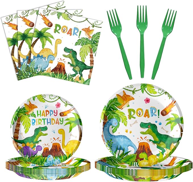 Watercolor Dinosaur Plates and Napkins Tableware Set Disposable