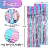 Voircoloria 2 Pack 3.3x8.2 Feet Blue and Pink Foil Fringe Backdrop