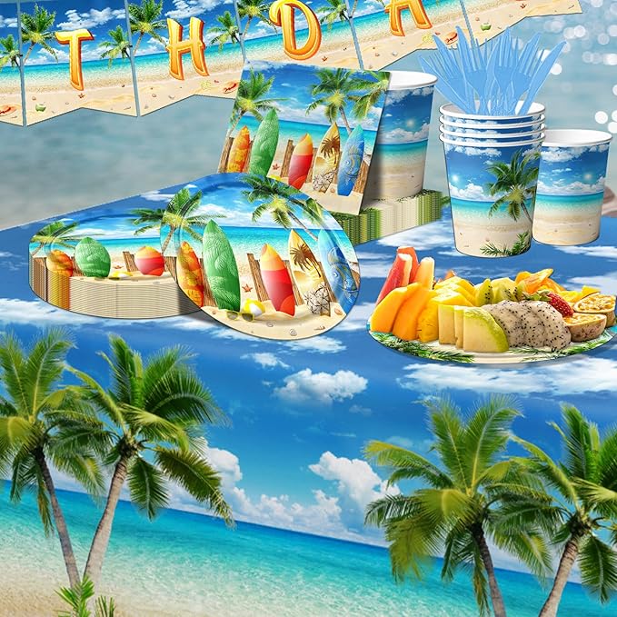Beach Birthday Party Decorations 142PCS Beach Party Paper Plates