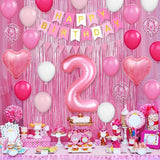 2nd Birthday Decorations for Girls Hot Pink Balloons with Happy