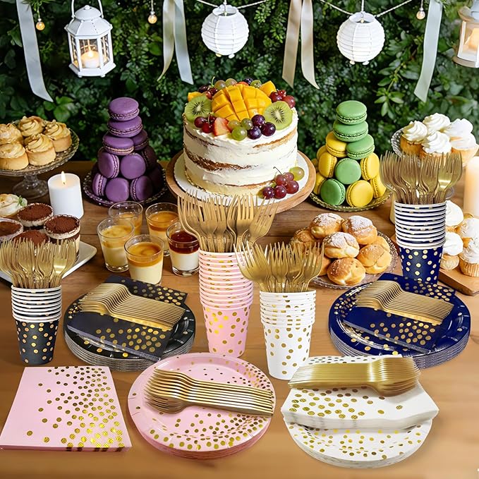 Black and Gold Party Supplies Includes 9" Paper Plates and Napkins