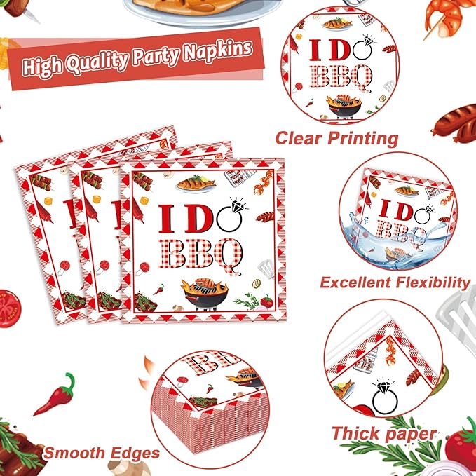 96 Pcs BBQ Bachelorette Party Plates Napkins Tableware Set I Do BBQ