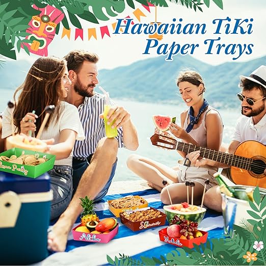 48 Pack Hawaii Party Paper Tray Aloha 5lb Tiki Paper Disposable Boat