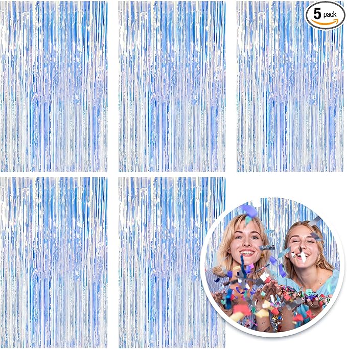 5 Pack Foil Curtain Backdrop Iridescent Metallic Tinsel Foil Fringe