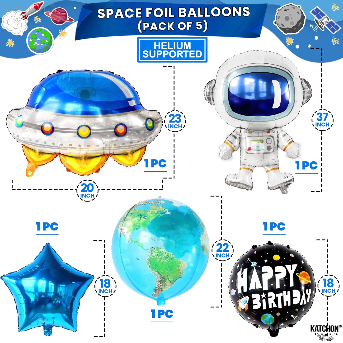 Big Outer Space 3 Year Old Birthday Balloons - Pack of 8 | 3