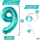 KatchOn, Giant Aqua Blue Number 9 Balloon - 40 Inch | Foil 9 Birthday
