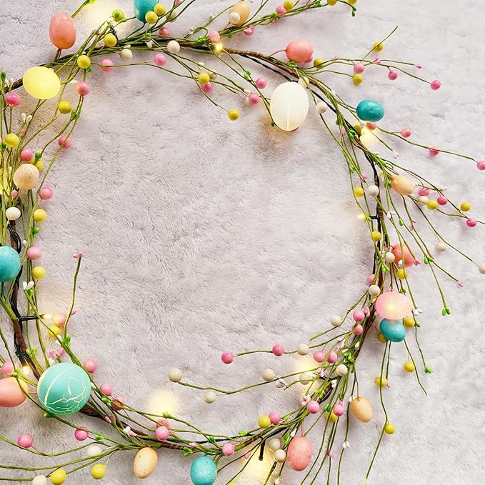 Easter Garland with Lights 6 Foot Easter Egg Garland Decor with 20