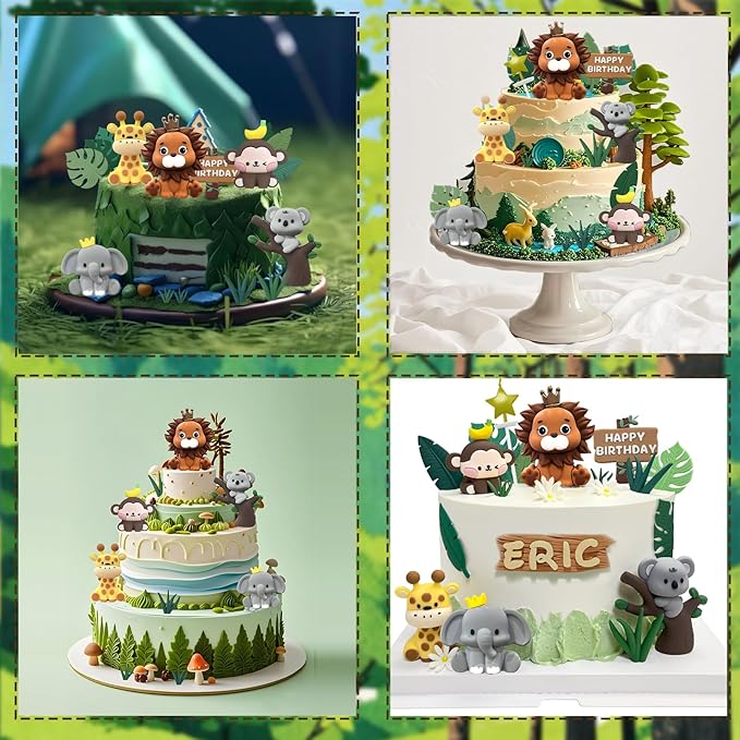 22PCS Safari Animal Cake Toppers & Wild One Birthday Decorations