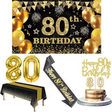 80th Birthday Decorations Men Women with 80th Birthday Banner Black