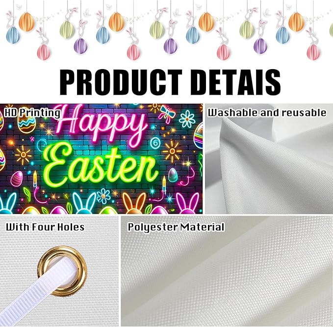 Easter Banner Polyester 43x70.86 Inches Large Easter Banner for Neon