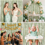 4 Packs Sage Green Foil Fringe Curtain, Light Green Glitter Metallic