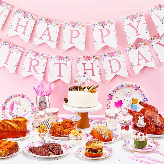 153 Pcs Easter Bunny Birthday Party Decorations Kit with Bunny
