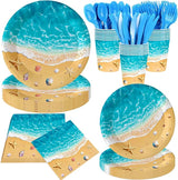 140Pcs Beach Party Supplies Ocean Waves Tableware Set Summer Beach