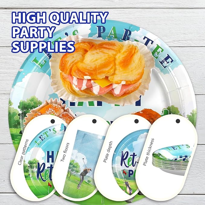 96Pcs Golf Retirement Party Decorations Sport Happy Retirement Plates
