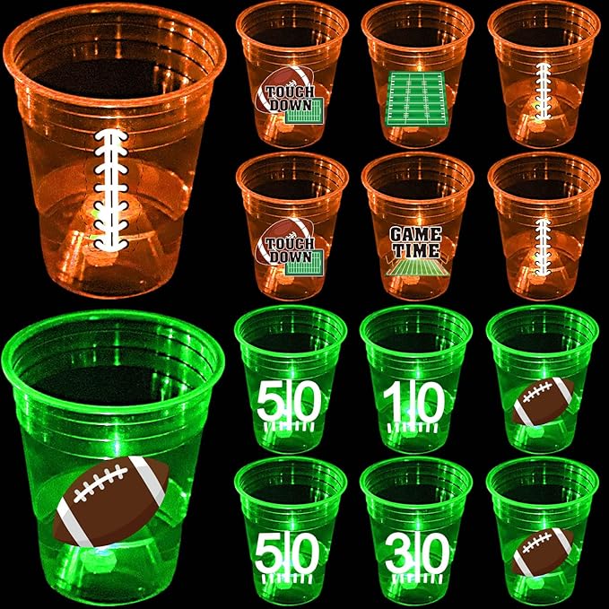 mishunyus 24 Pcs Glow Football Cups Decorations, Superbowl Party