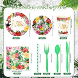 133 PCS Hawaiian Aloha Party Supplies Disposable Dinnerware Set