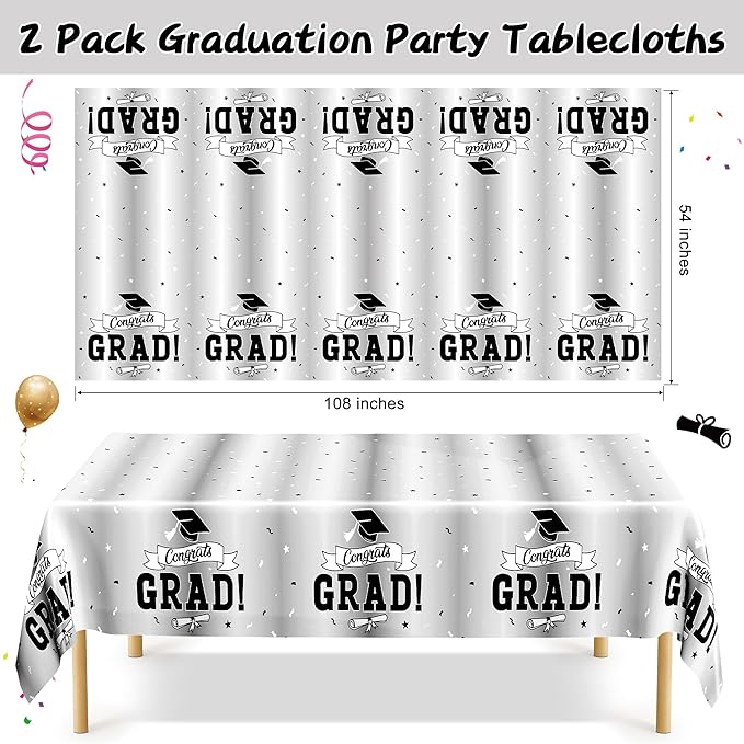 QZYL 2 Pcs 2026 Graduation Table Decorations, 108" X 54" Silver