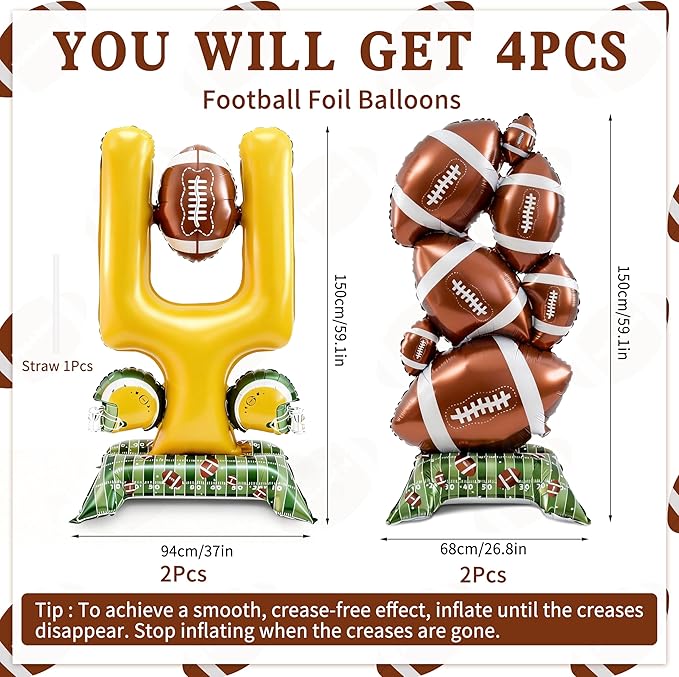 4 Pcs Football Party Decorations 5 ft Standing Football Balloons