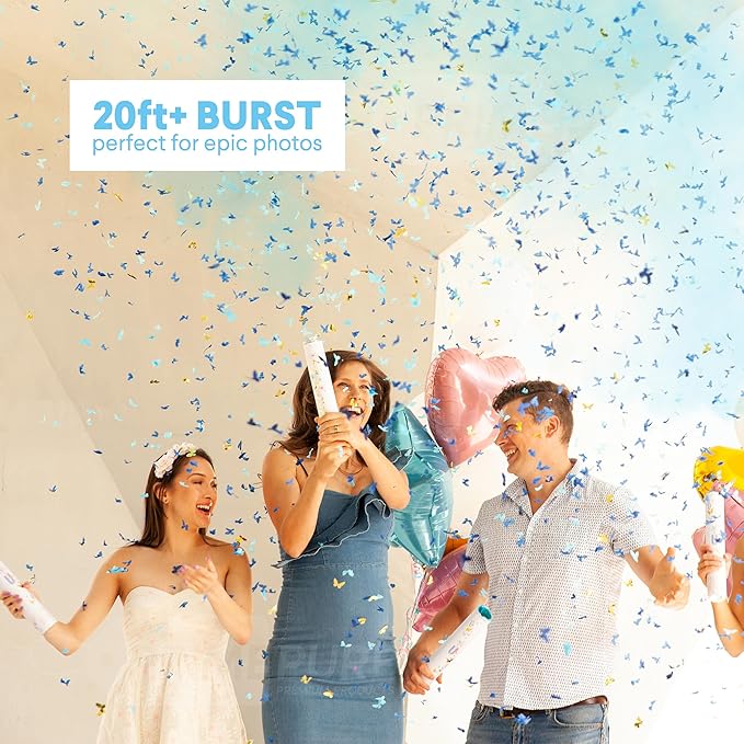 PrimePure Gender Reveal Confetti Cannon - Butterfly Confetti Popper &