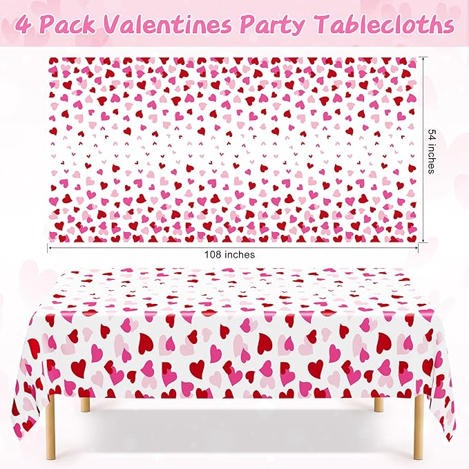 4 Pack Valentines Decorations, 108" X 54" Valentines Tablecloths,