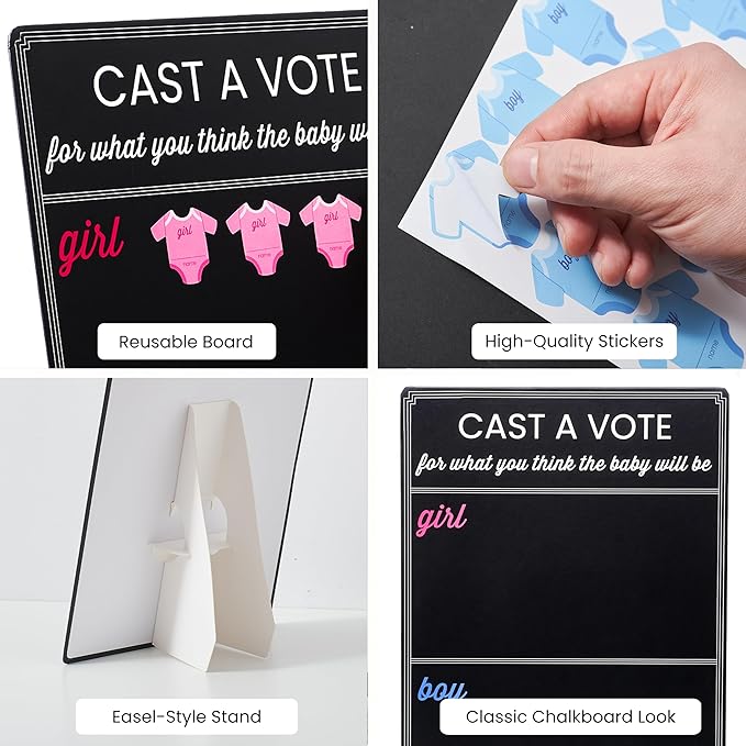 Gender Reveal Voting Board Game Set with 144 Stickers Cast Your Vote