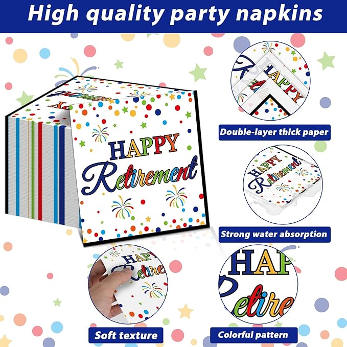 200 Pcs Happy Retirement Party Supplies Serve for 50 Guests Colorful