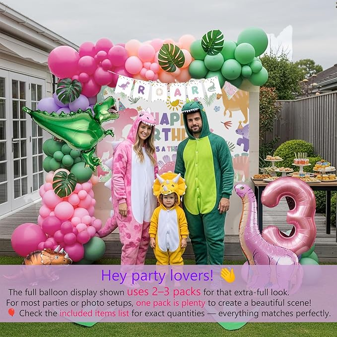 Dinosaur Balloon Garland Arch Kit Pastel Pink green and purple with