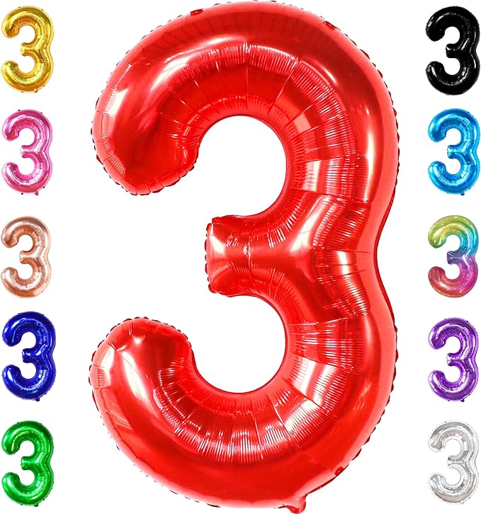 KatchOn, Giant Red Number 3 Balloon - 40 Inch | Red Foil Number 3