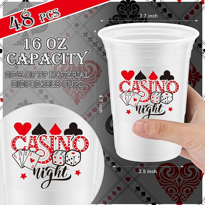 48 Pcs Casino Night Party Supplies Bulk 16 oz Casino Night Party