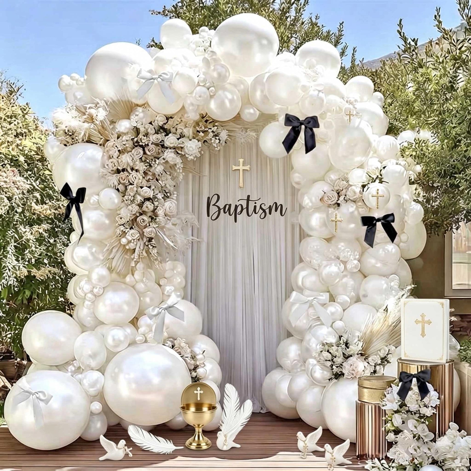 Pearl White Balloon Arch Kit,Double Stuffed White Pearl Balloon