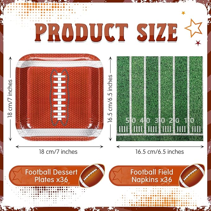 72 Pcs Football Paper Plates and Napkins Football Party Supplies Set