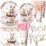 452 Pcs Easter Bunny Party Supplies for 50 Guests Pink Floral Easter