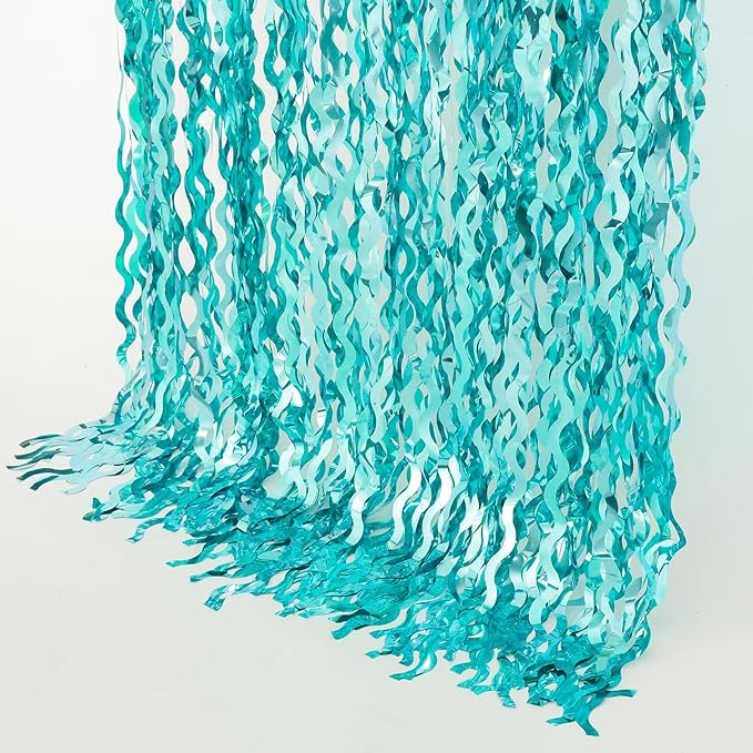 4 Pack 3.3 ft x 6.6 ft Wavy Aqua Teal Blue Tinsel Foil Fringe