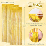 Voircoloria 3 Pack 3.3 x 8.2 ft Laser Gold Foil Fringe Backdrop