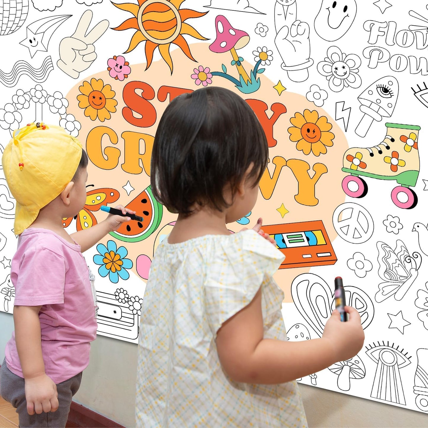 Giant Coloring Poster for Kids Groovy Themed Activity Large Big Boho