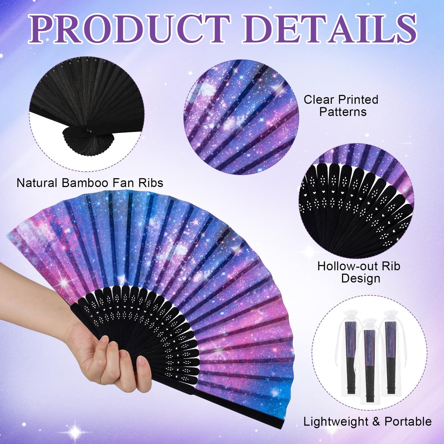 25 Pcs Galaxy Folding Hand Fan Bulk with Organza Bags Space