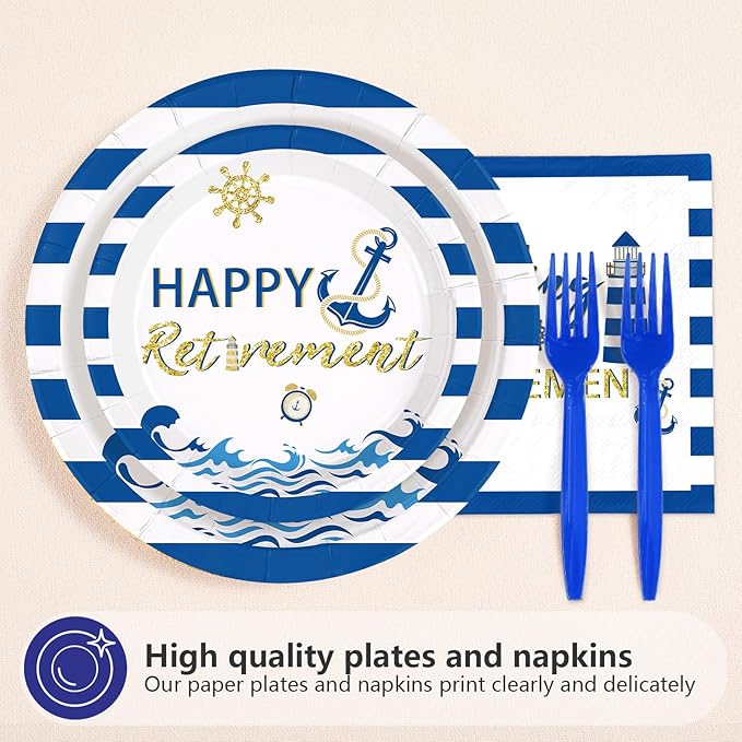 96Pcs Nautical Retirement Decorations Sailing into Retirement Plates