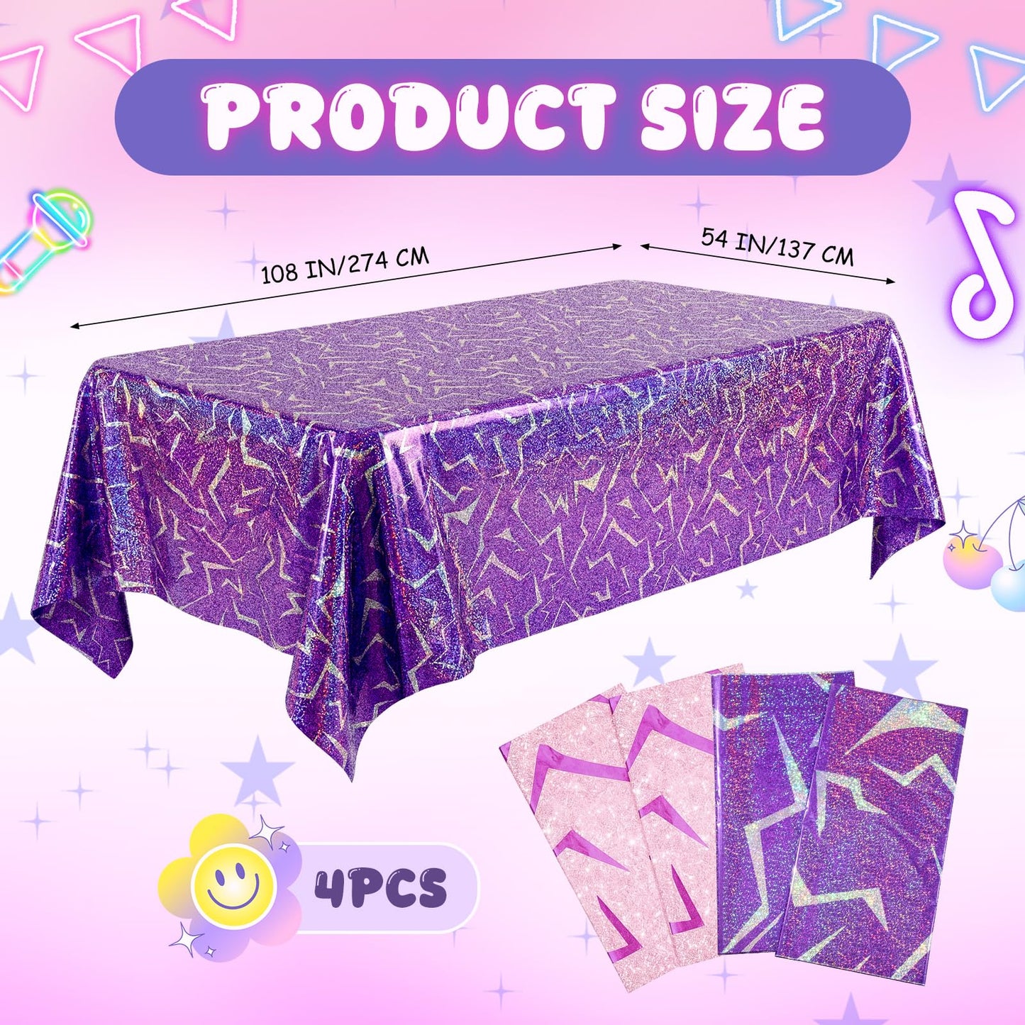 Oudain 4 Pcs Kpop Theme Purple & Pink Lightning Crack Print